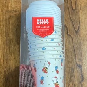HELLO KITTY Set of 10 Travel 16oz Disposable Paper Coffee Cups W/ Lids & Sleeves